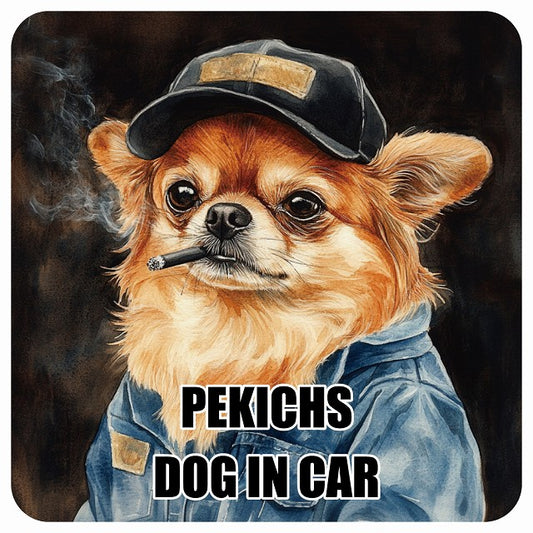 PEKICHS ペキックス DOG IN CAR 作業服 ちょい悪 ステッカー 13x13cm 正方形 シール カーステッカー