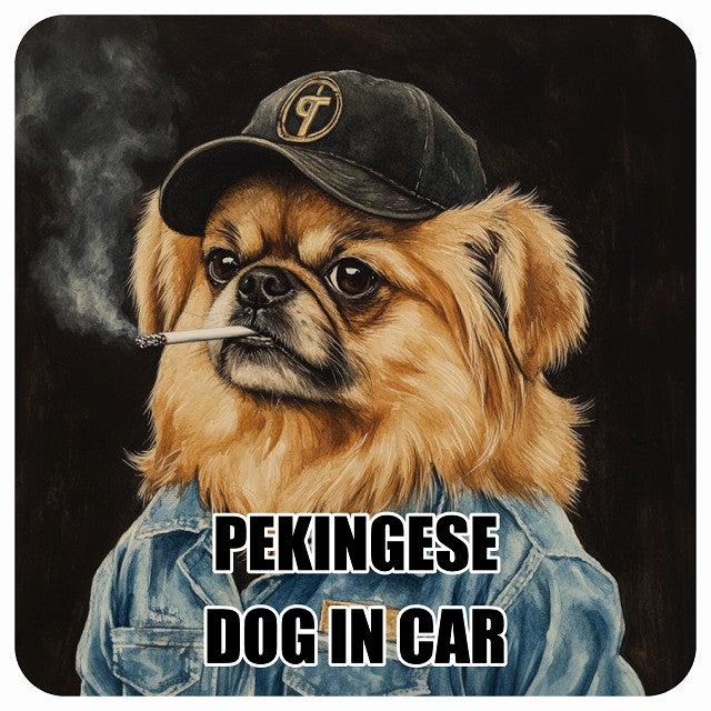 PEKINGESE ペキニーズ DOG IN CAR 作業服 ちょい悪 ステッカー 13x13cm 正方形 シール カーステッカー