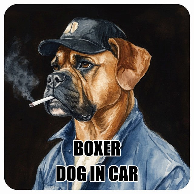 BOXER ボクサー DOG IN CAR 作業服 ちょい悪 ステッカー 13x13cm 正方形 シール カーステッカー