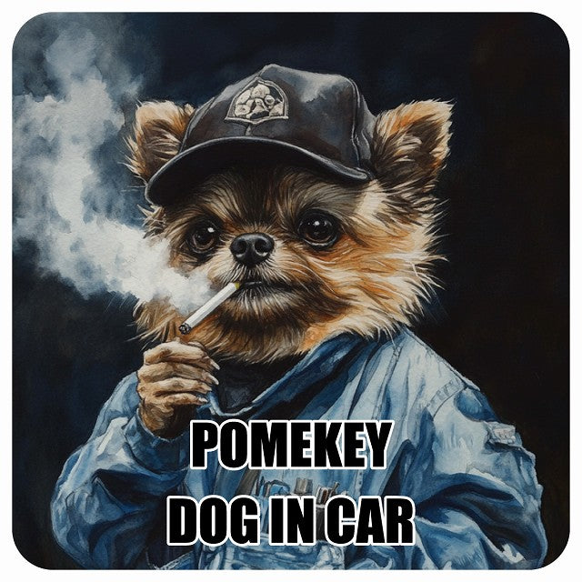 POMEKEY ポメキー DOG IN CAR 作業服 ちょい悪 ステッカー 13x13cm 正方形 シール カーステッカー