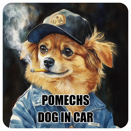 POMECHS ポメックス DOG IN CAR 作業服 ちょい悪 ステッカー 13x13cm 正方形 シール カーステッカー