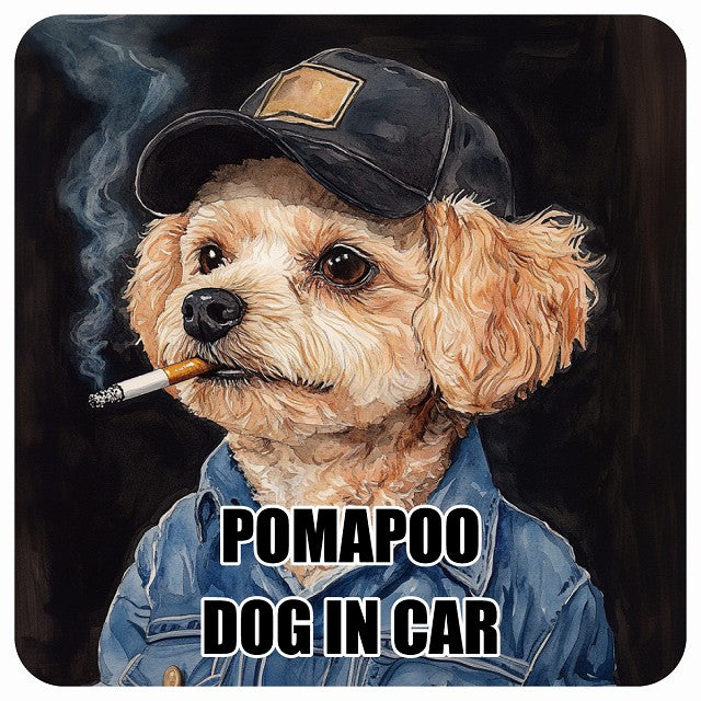 POMAPOO ポメプー DOG IN CAR 作業服 ちょい悪 ステッカー 13x13cm 正方形 シール カーステッカー