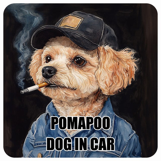 POMAPOO ポメプー DOG IN CAR 作業服 ちょい悪 ステッカー 13x13cm 正方形 シール カーステッカー