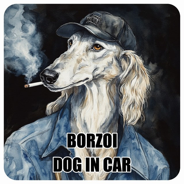 BORZOI ボルゾイ DOG IN CAR 作業服 ちょい悪 ステッカー 13x13cm 正方形 シール カーステッカー