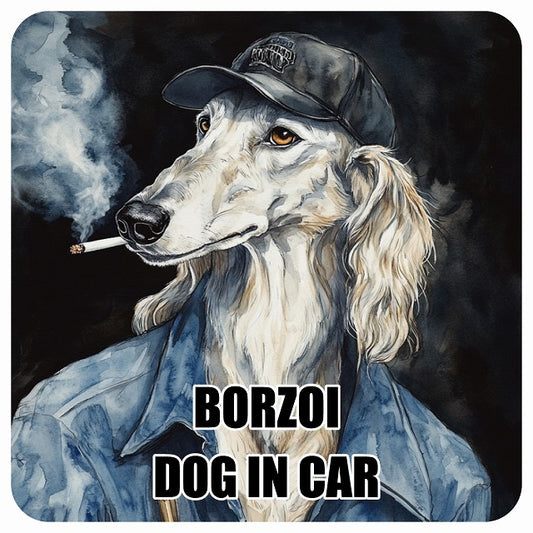 BORZOI ボルゾイ DOG IN CAR 作業服 ちょい悪 ステッカー 13x13cm 正方形 シール カーステッカー