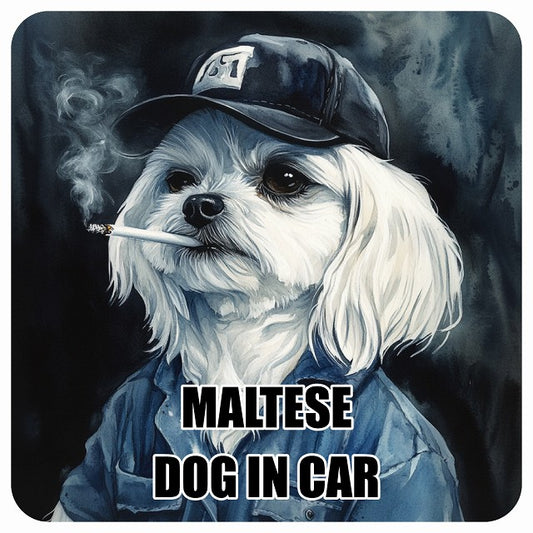 MALTESE マルチーズ DOG IN CAR 作業服 ちょい悪 ステッカー 13x13cm 正方形 シール カーステッカー
