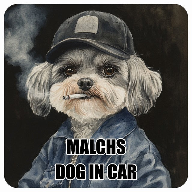 MALCHS マルックス DOG IN CAR 作業服 ちょい悪 ステッカー 13x13cm 正方形 シール カーステッカー