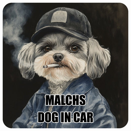 MALCHS マルックス DOG IN CAR 作業服 ちょい悪 ステッカー 13x13cm 正方形 シール カーステッカー