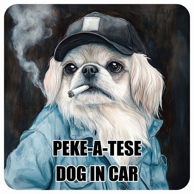 PEKE-A-TESE マルペキ DOG IN CAR 作業服 ちょい悪 ステッカー 13x13cm 正方形 シール カーステッカー