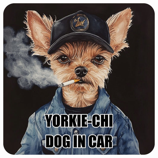 YORKIE-CHI ヨーチー DOG IN CAR 作業服 ちょい悪 ステッカー 13x13cm 正方形 シール カーステッカー