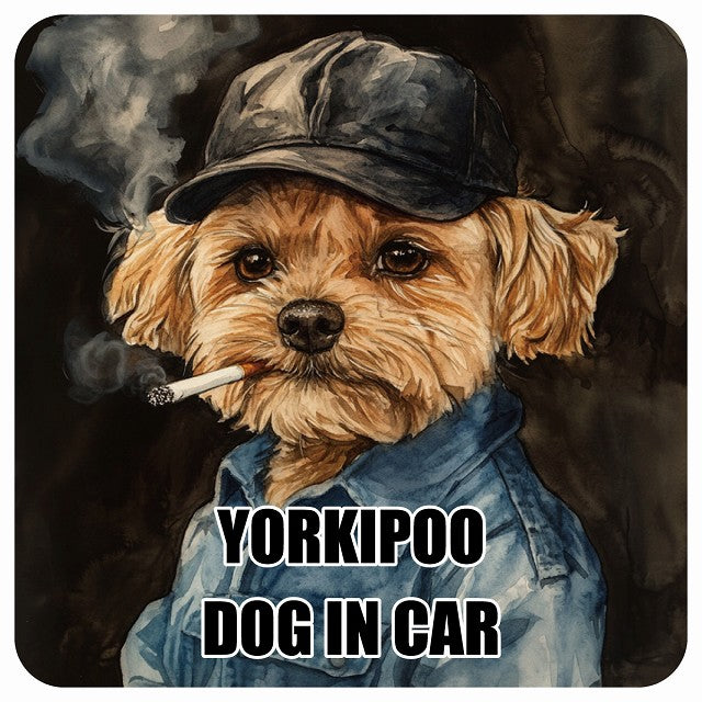 YORKIPOO ヨープー DOG IN CAR 作業服 ちょい悪 ステッカー 13x13cm 正方形 シール カーステッカー
