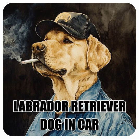 LABRADOR RETRIEVER ラブラドルレトリバー DOG IN CAR 作業服 ちょい悪 ステッカー 13x13cm 正方形 シール カーステッカー