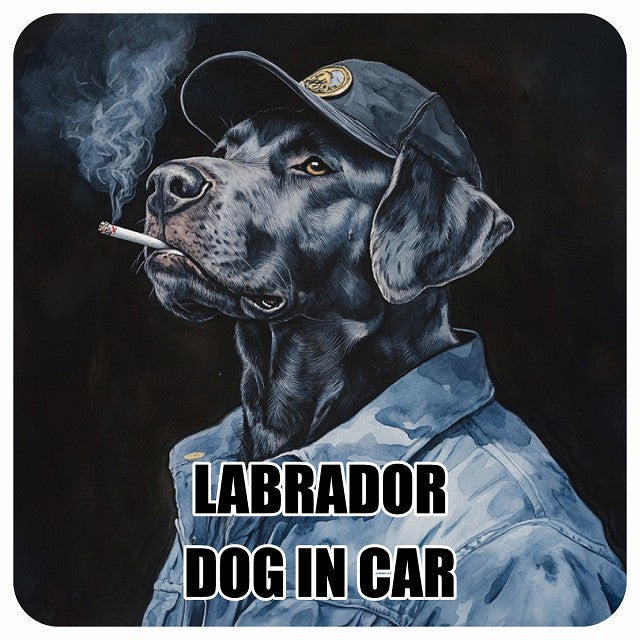 LABRADOR ラブラドール DOG IN CAR 作業服 ちょい悪 ステッカー 13x13cm 正方形 シール カーステッカー
