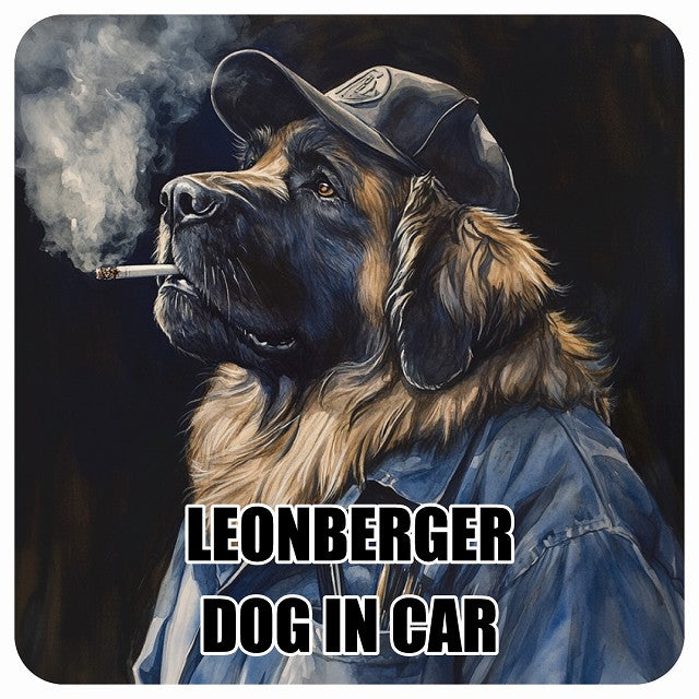 LEONBERGER レオンベルガー DOG IN CAR 作業服 ちょい悪 ステッカー 13x13cm 正方形 シール カーステッカー