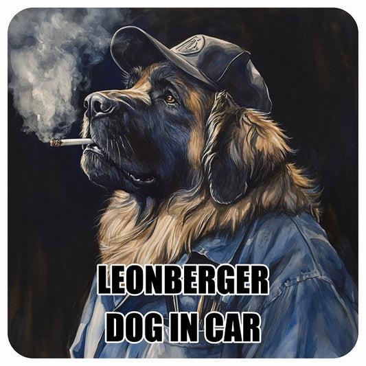LEONBERGER レオンベルガー DOG IN CAR 作業服 ちょい悪 ステッカー 13x13cm 正方形 シール カーステッカー