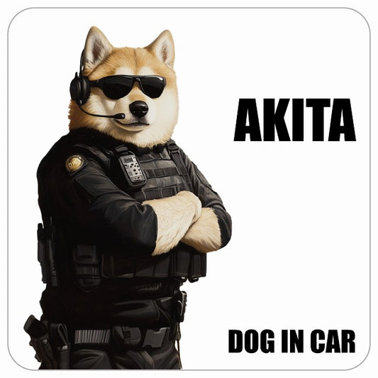 AKITA 秋田犬 DOG IN CAR セキュリティガード風 ちょい悪 ステッカー 13x13cm 正方形 シール カーステッカー