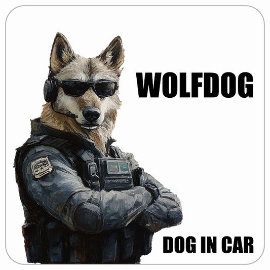 WOLFDOG ウルフドッグ DOG IN CAR セキュリティガード風 ちょい悪 ステッカー 13x13cm 正方形 シール カーステッカー