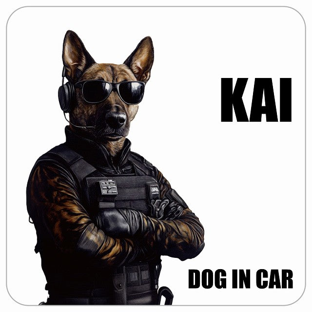 KAI 甲斐犬 DOG IN CAR セキュリティガード風 ちょい悪 ステッカー 13x13cm 正方形 シール カーステッカー