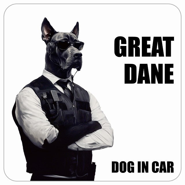 GREAT DANE グレートデーン DOG IN CAR セキュリティガード風 ちょい悪 ステッカー 13x13cm 正方形 シール カーステッカー