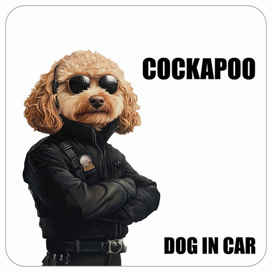 COCKAPOO コッカプー DOG IN CAR セキュリティガード風 ちょい悪 ステッカー 13x13cm 正方形 シール カーステッカー