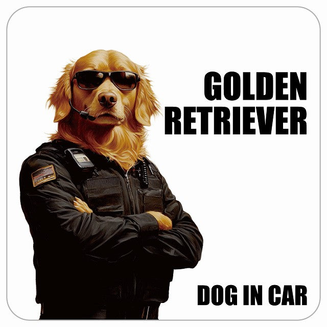 GOLDEN RETRIEVER ゴールデンレトリバー DOG IN CAR セキュリティガード風 ちょい悪 ステッカー 13x13cm 正方形 シール カーステッカー