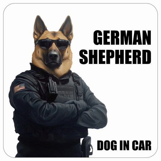 GERMAN SHEPHERD シェパード DOG IN CAR セキュリティガード風 ちょい悪 ステッカー 13x13cm 正方形 シール カーステッカー