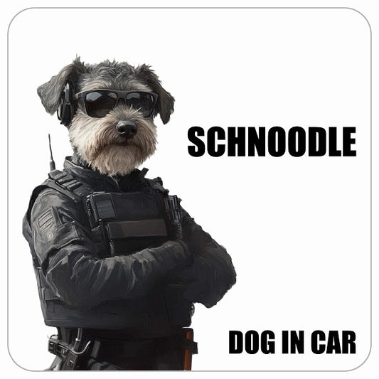SCHNOODLE シュナプー DOG IN CAR セキュリティガード風 ちょい悪 ステッカー 13x13cm 正方形 シール カーステッカー