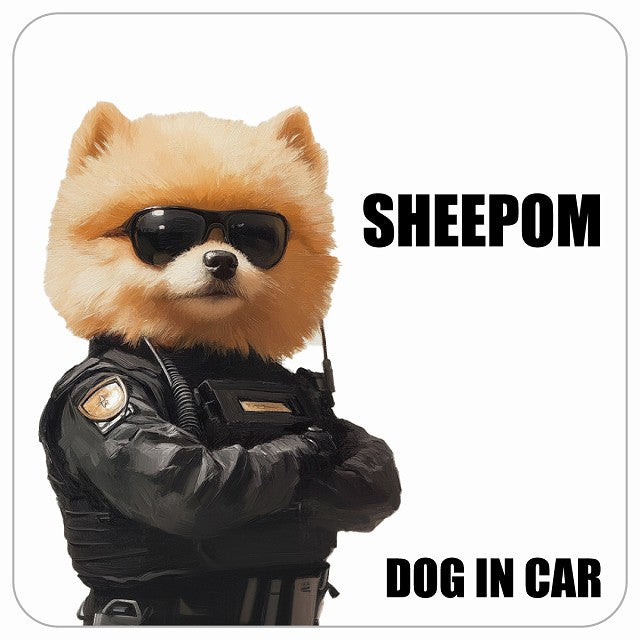 SHEEPOM シーポメ DOG IN CAR セキュリティガード風 ちょい悪 ステッカー 13x13cm 正方形 シール カーステッカー