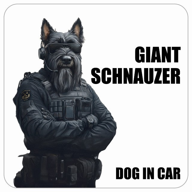 GIANT SCHNAUZER ジャイアントシュナウザー DOG IN CAR セキュリティガード風 ちょい悪 ステッカー 13x13cm 正方形 シール カーステッカー