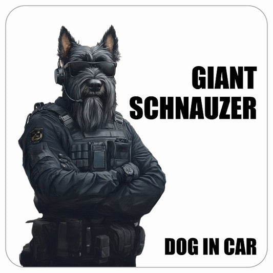GIANT SCHNAUZER ジャイアントシュナウザー DOG IN CAR セキュリティガード風 ちょい悪 ステッカー 13x13cm 正方形 シール カーステッカー