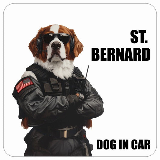 ST. BERNARD セントバーナード DOG IN CAR セキュリティガード風 ちょい悪 ステッカー 13x13cm 正方形 シール カーステッカー