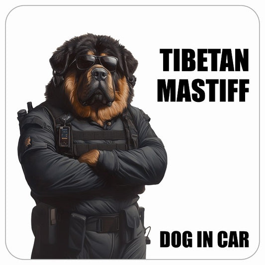 TIBETAN MASTIFF チベタンマスティフ DOG IN CAR セキュリティガード風 ちょい悪 ステッカー 13x13cm 正方形 シール カーステッカー