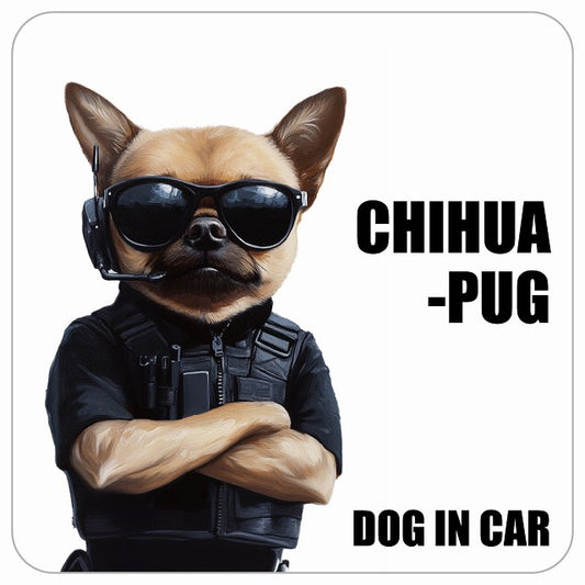 CHIHUAPUG チワパグ DOG IN CAR セキュリティガード風 ちょい悪 ステッカー 13x13cm 正方形 シール カーステッカー