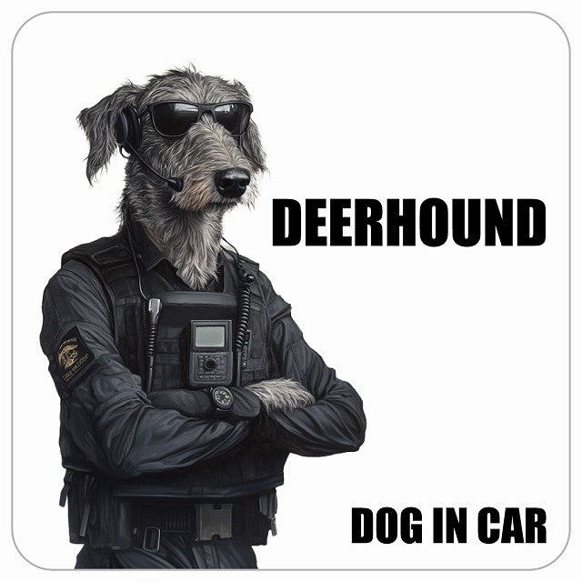 DEERHOUND ディアハウンド DOG IN CAR セキュリティガード風 ちょい悪 ステッカー 13x13cm 正方形 シール カーステッカー