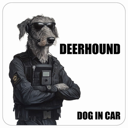 DEERHOUND ディアハウンド DOG IN CAR セキュリティガード風 ちょい悪 ステッカー 13x13cm 正方形 シール カーステッカー