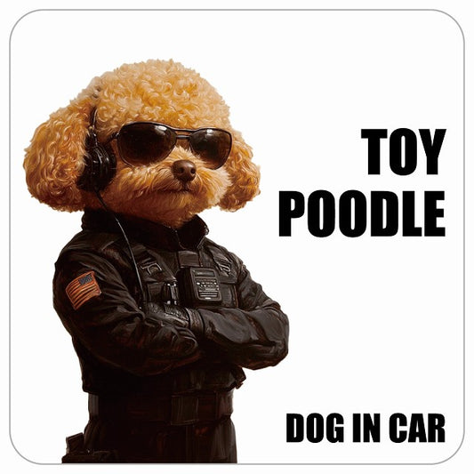TOY POODLE トイプードル DOG IN CAR セキュリティガード風 ちょい悪 ステッカー 13x13cm 正方形 シール カーステッカー