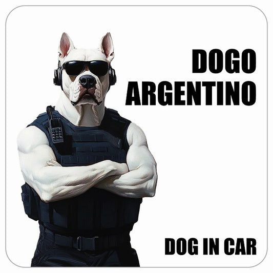 DOGO ARGENTINO ドゴアルヘンティーノ DOG IN CAR セキュリティガード風 ちょい悪 ステッカー 13x13cm 正方形 シール カーステッカー