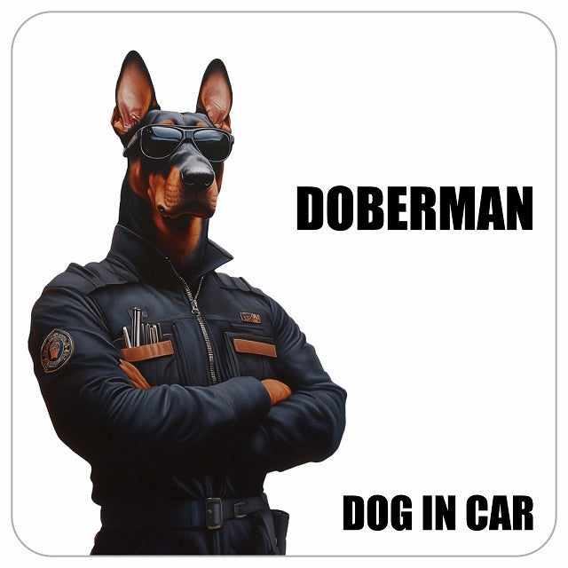 DOBERMAN ドーベルマン DOG IN CAR セキュリティガード風 ちょい悪 ステッカー 13x13cm 正方形 シール カーステッカー