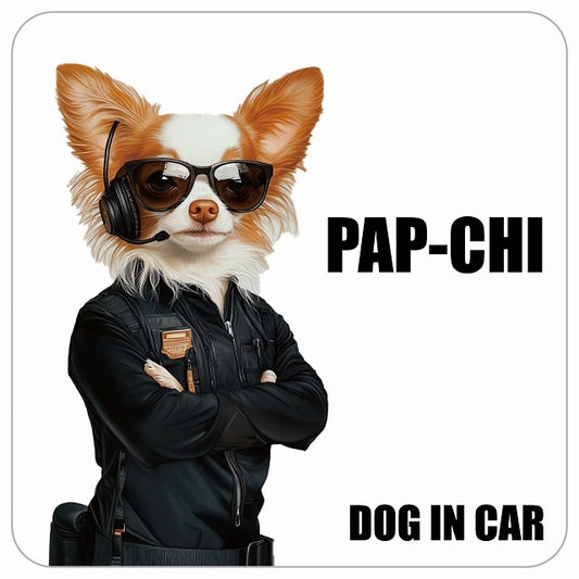 PAP-CHI パピチワ DOG IN CAR セキュリティガード風 ちょい悪 ステッカー 13x13cm 正方形 シール カーステッカー