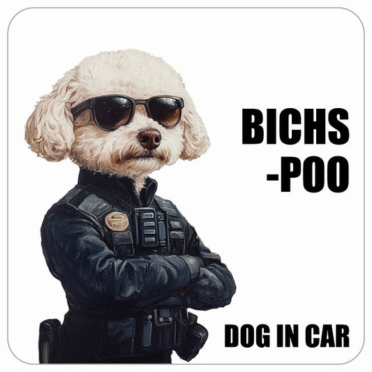BICHSPOO ビションプー DOG IN CAR セキュリティガード風 ちょい悪 ステッカー 13x13cm 正方形 シール カーステッカー