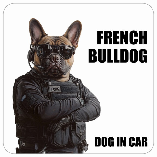 FRENCH BULLDOG フレンチブルドッグ DOG IN CAR セキュリティガード風 ちょい悪 ステッカー 13x13cm 正方形 シール カーステッカー