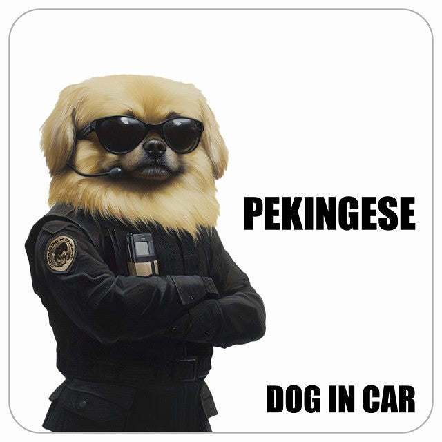 PEKINGESE ペキニーズ DOG IN CAR セキュリティガード風 ちょい悪 ステッカー 13x13cm 正方形 シール カーステッカー
