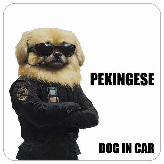 PEKINGESE ペキニーズ DOG IN CAR セキュリティガード風 ちょい悪 ステッカー 13x13cm 正方形 シール カーステッカー