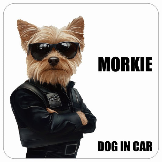 MORKIE マルーキー DOG IN CAR セキュリティガード風 ちょい悪 ステッカー 13x13cm 正方形 シール カーステッカー
