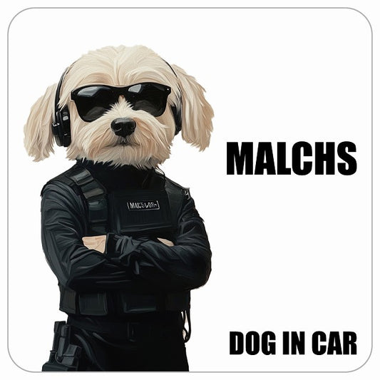 MALCHS マルックス DOG IN CAR セキュリティガード風 ちょい悪 ステッカー 13x13cm 正方形 シール カーステッカー