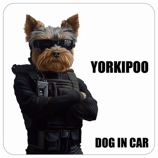 YORKIPOO ヨープー DOG IN CAR セキュリティガード風 ちょい悪 ステッカー 13x13cm 正方形 シール カーステッカー