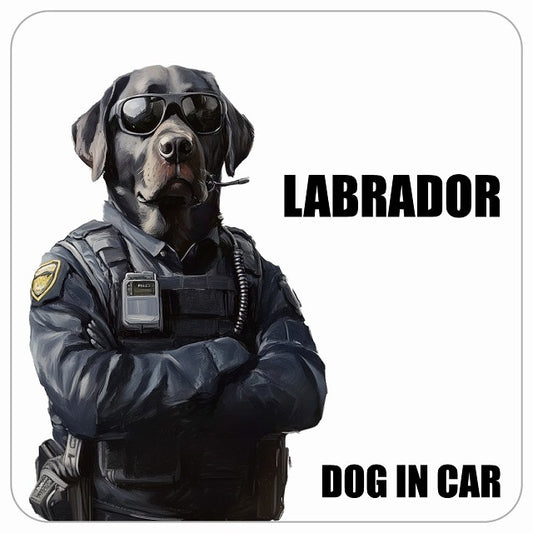 LABRADOR ラブラドール DOG IN CAR セキュリティガード風 ちょい悪 ステッカー 13x13cm 正方形 シール カーステッカー