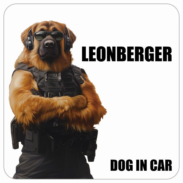 LEONBERGER レオンベルガー DOG IN CAR セキュリティガード風 ちょい悪 ステッカー 13x13cm 正方形 シール カーステッカー