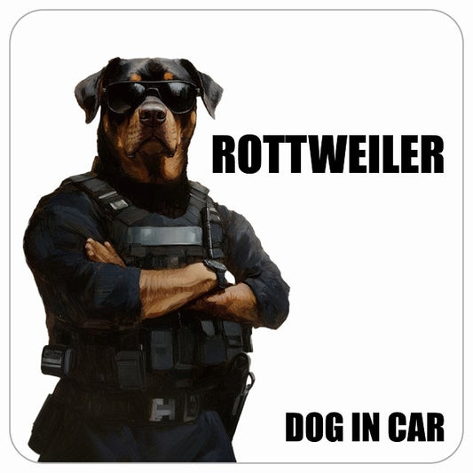 ROTTWEILER ロットワイラー DOG IN CAR セキュリティガード風 ちょい悪 ステッカー 13x13cm 正方形 シール カーステッカー