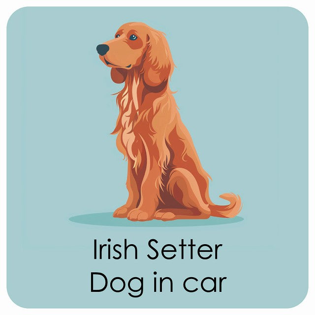 Irish Setter アイリッシュセッター DOG IN CAR パステル くすみカラー スタイル アニメ風 ステッカー 13x13cm 正方形 シール カーステッカー